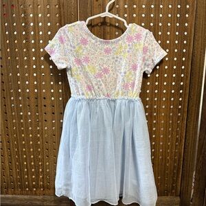 🍦 Floral Patterned Kids Dress with Blue Skirt
